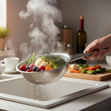 Imagem de Escorredor Alimentos Inox 22cm Multiuso Com Alça Cozinha - KeHome