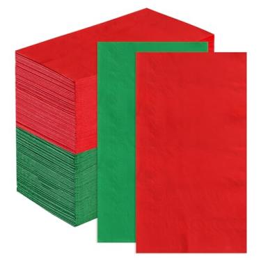 Imagem de Guardanapos de papel de Natal, 200 peças, guardanapos vermelhos e verdes de 3 camadas, toalhas de mão absorventes descartáveis para convidados, guardanapo de cor sólida para Natal, férias, jantar