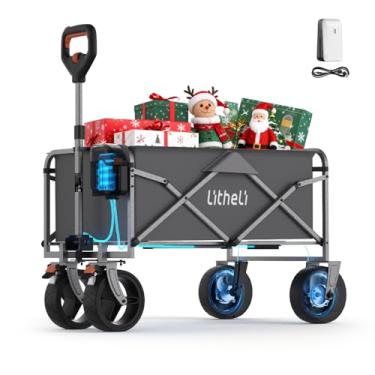 Imagem de Litheli Carrinho elétrico dobrável, dobrável, portátil de 100 L, com rodas, carrinhos utilitários leves para uso ao ar livre para praia, mercearia, acampamento, compras