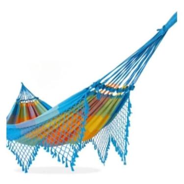 Imagem de Rede de descanso casal luxo decorativa diversas, Peça de Destaque para Interiores, Varandas Gourmet e Ambientes Exclusivos(Arco íris azul)