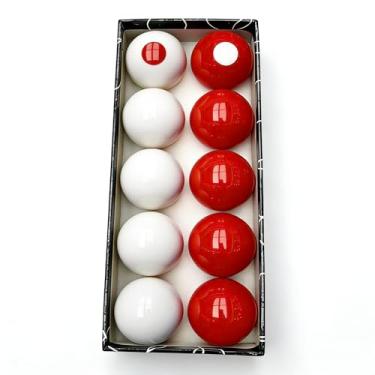 Imagem de HMQQ Conjunto de bolas de bilhar com regulação de 6,5 cm, conjunto de 10 bolas de bilhar de resina de poliéster durável para mesa de sinuca – bolas vermelhas/brancas com marcadores manchados, bola de