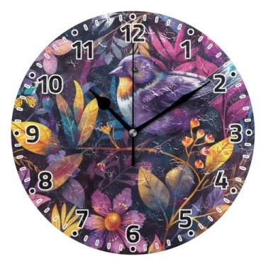 Imagem de WELLDAY Relógio de parede sem tique-taque 25 cm - Pássaros, flores, borboletas, quartzo, operado por bateria, relógio redondo silencioso para casa/escritório/cozinha/sala de aula