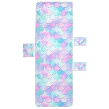 Imagem de STAYTOP Capa de toalha de espreguiçadeira, linda capa de espreguiçadeira macia de escamas de sereia, capas de cadeira de praia com bolsos para jardim ao ar livre, pátio, pátio, banhos de sol, gramado