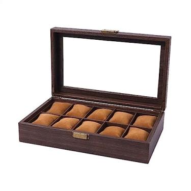Imagem de uhyOHF Caixas de armazenamento de relógio, 10 compartimentos, grande capacidade, caixa de armazenamento para exibição de joias, suporte de relógio, vidro com teto solar, caixa de coleção, caixa de