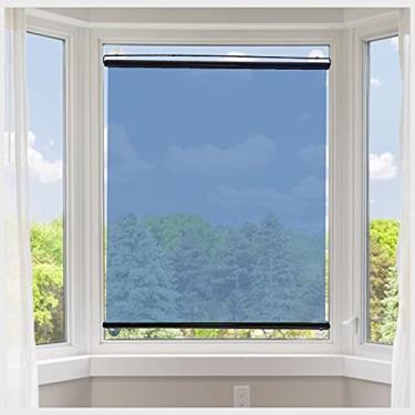 Imagem de uhyOHF Persiana de rolo transparente e espelhada unidirecional, guarda-sóis de janela com ventosa, cortina blackout dobrável portátil sem perfuração (63 × 150 cm/25 × 59 pol