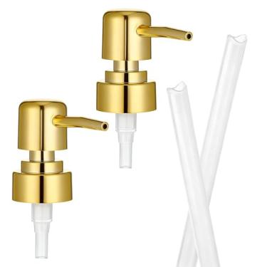 Imagem de Pacote com 2 unidades, dispensador de sabonete, dispensador de sabonete, bomba de substituição, acessórios de banheiro dourados para garrafas comuns, xampu, gel de banho