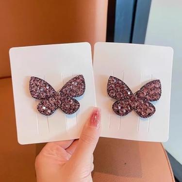 Imagem de 2 peças de grampos de cabelo borboleta estilo coreano strass estrondo snap BB Clip presilhas de cabelo fashion brilhante borboleta para mulheres meninas (2 peças rosa)