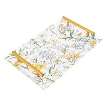 Imagem de Wassud Flores frescas (2) bandeja de banheiro com alças organizador de perfume de joias acrílicas para banheiro, quarto, cozinha, balcão 30 x 20 cm