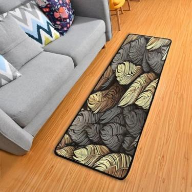 Imagem de WELLDAY Tapete de corredor de penas marrom branco, 5 x 15 cm, antiderrapante, lavável, tapete de cozinha para quarto, entrada, lavanderia, sala de estar