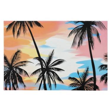 Imagem de CEBUGI Tapete de área 60 x 90 cm macio lavável tapete antiderrapante com suporte de borracha palmeiras tapetes de área para sala de estar, quarto, decoração de casa