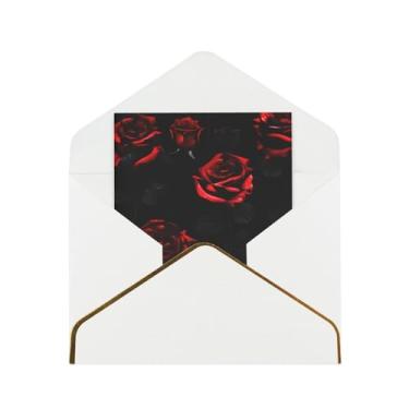 Imagem de SKKNT Cartões de felicitações para todas as ocasiões com impressão de rosas vermelhas e pretas versáteis com envelopes 11,4 x 15,2 cm