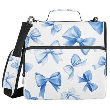 Imagem de xigua Fichário com zíper Blue Bows com alça de ombro e alça para transporte fácil, fichário de 3 anéis de 3 cm para escola, painel de expansão e arquivo expansível