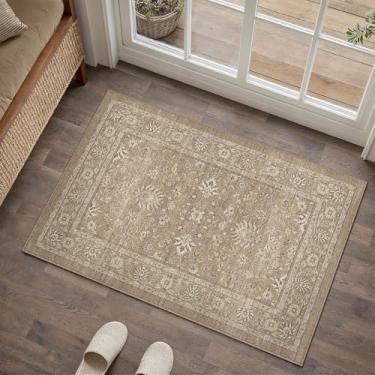 Imagem de PureCozy Tapete marrom 2x3 lavável vintage tapete de entrada pequeno antiderrapante pilha baixa cozinha banheiro acento tapete entrada quarto escritório sala de estar