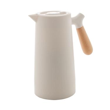 Imagem de Garrafa Térmica de Plástico para Café/Chá C/Cabo de Madeira Nórdica Branca 1 Litro Wolff