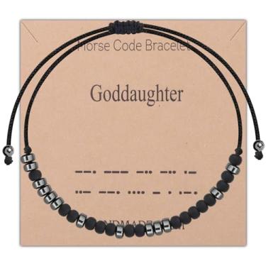 Imagem de FEELMEM Pulseira Godmother Morse Code, pulseira Goddaughter Morse, presente de batismo para madrinhas/afilhadas, Medium, Ecológico, Ágata