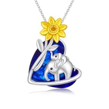 Imagem de Conjunto de colar com pingente de animal de aço inoxidável, elefante com girassol, beija-flor, design de gato, cristal multicolorido, Adjustable, Aço inoxidável, Zircônia cúbica