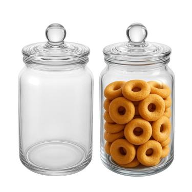 Imagem de Kit 2 Pote Hermético De Vidro Porta Mantimentos Com Tampa Transparente Cereal 1,6l Lyor