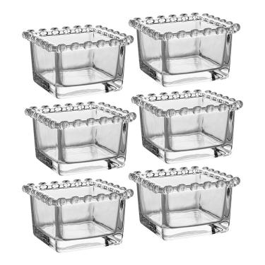 Imagem de Jogo 6 Mini Bowl De Vidro Pequeno Borda De Coração Cristal Formato Quadrado 130ml 8cm Lyor