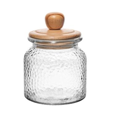 Imagem de Porta Mantimento Pote De Vidro Martelado Com Tampa De Bambu 640ml Wolff