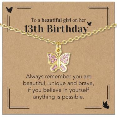 Imagem de Sepfavo Colar de borboleta de cristal para meninas, 6, 7, 8, 9, 10, 11, 12, 13, 16, 18, presente de aniversário, incrustado com zircônia, colar de diamante infantil hipoalergênico, 18, Aço inoxidável