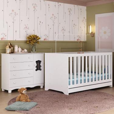 Imagem de Berço Americano 3 Em 1 Com Cômoda 1 Porta 4 Gavetas Ternura Multimóveis Mp4726 Branco Branco