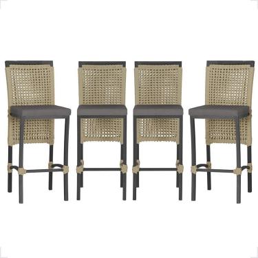 Imagem de 4 Banqueta Em Alumínio Roma Preta Corda Náutica Tecido 11 Rami