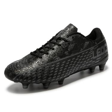 Imagem de LEOCI Chuteiras de futebol para homens e mulheres ao ar livre unissex sapatos de futebol botas firmes de rugby, Preto, cinza, 12.5 Women/11.5 Men