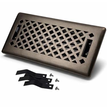 Imagem de Sierra Grates Registro de piso de aço com design de treliça de 10 cm x 35 cm com acabamento em bronze metálico com clipes de montagem - para piso ou parede lateral - Capas decorativas de ventilação -
