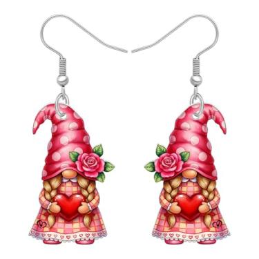 Imagem de DALANE Presentes de dia dos namorados para ela, brincos de gnomo engraçados, presentes românticos de gnomos para decoração feminina, joias pendentes de acrílico para namorada, Medium, Acrílico Aço