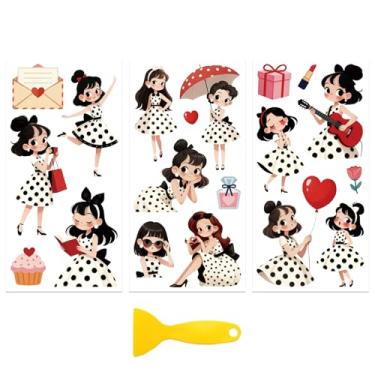 Imagem de Peacoblue Adesivo decalque de transferência para decoração de artesanato de móveis 15 x 30 cm com saia de bolinhas, 3 peças à prova d'água UV DTF transferência para gaveta cômoda vidro porcelana