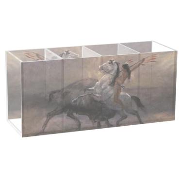 Imagem de TSENQUE Porta-lápis Albert Bierstadt Sketch Last Buffalo personalizado fofo para mesa de arte acrílica suporte de lápis de pincel de maquiagem estética para decoração de mesa de escritório
