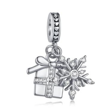 Imagem de Caixa de presente brilhante pingente de floco de neve transparente serve para pulseiras Pandora berloques de Natal, aniversário, joias de presente para mulheres, filha, irmã, sobrinha, neta