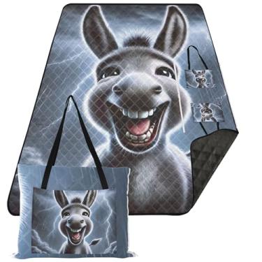 Imagem de TSENQUE Manta de piquenique dobrável com estampa de burro cinza engraçada grande à prova d'água cobertor de praia à prova de areia tapetes florais para acampamento 203 x 152 cm