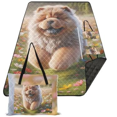 Imagem de TSENQUE Cobertor de praia floral para cachorro Chow Chow à prova d'água à prova de areia bonito piquenique essencial dobrável floral ao ar livre tapete de acampamento 203 cm x 152 cm