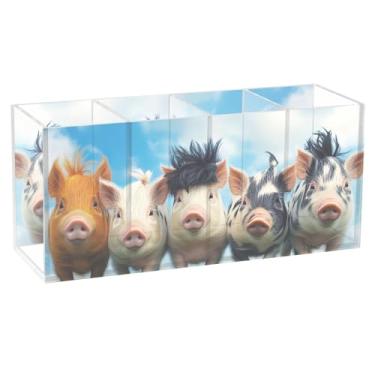 Imagem de TSENQUE Lindo suporte de caneta para mesa, colorido, porquinhos, grupo, porta-pincéis, papelaria, caneta, caneta, organizador de mesa personalizado