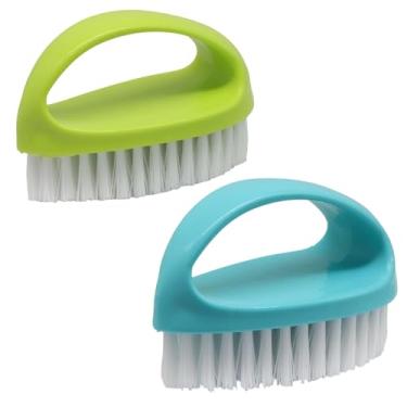 Imagem de Hordion Pacote com 2 escovas de unhas de mão, escova de limpeza resistente de nylon com cerdas rígidas, pequena escova de limpeza com alça para banheiro, pia de cozinha, banheira e piso (verde, azul)