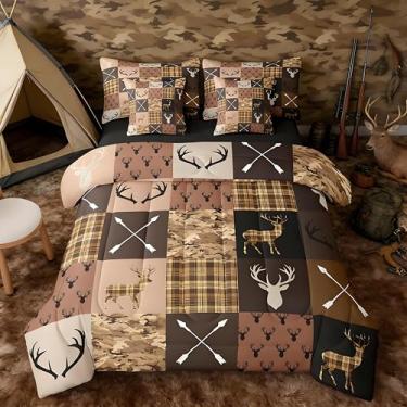 Imagem de Feelyou Conjunto de edredom de camuflagem de caça, urso, veado, 7 peças, rústico, casa de fazenda ocidental, para crianças, meninos, meninas, animais selvagens, cama em uma bolsa, camuflagem, caçador