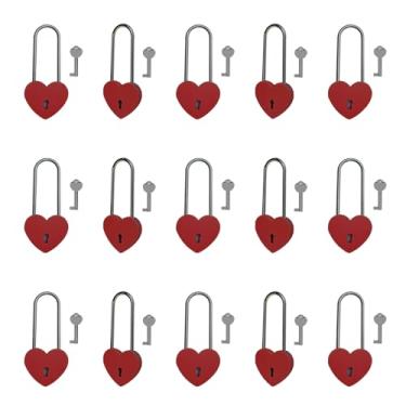 Imagem de Gradleen 15 unidades de cadeado de coração único com chave de 8,5 cm, cadeado de amor de 50 mm, pintura de borracha, cadeado de amor de metal vermelho para ponte Lovelock, caixa de cartão, caixa de