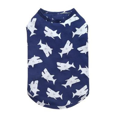 Imagem de Fitwarm Camisa de cachorro com estampa de tubarão, roupas engraçadas para cães pequenos, meninos e meninas, roupa para animais de estimação, azul, branco, grande
