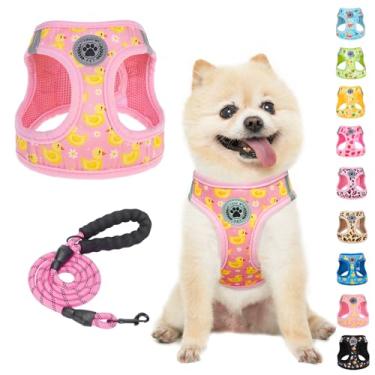 Imagem de BEAUTYZOO Step in Conjunto de coleira e coleira para cães, refletivo, antipuxão, não engasga, para cães pequenos, médios e gatos, colete de malha acolchoada macia para meninas e meninos, rosa escuro