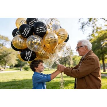 Imagem de The Man The Myth The Legend Balloons Black and Gold Confetti Funny Party Balloons for Him Husband Guy Father's/Dad's Day Birthday Retirement Decoration 26 pacotes