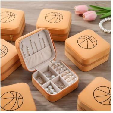 Imagem de Huquary 12 peças de presentes de basquete para time a granel de veludo marrom caixa de joias de basquete pequena caixa de joias de viagem para amantes de clubes de times esportivos brindes