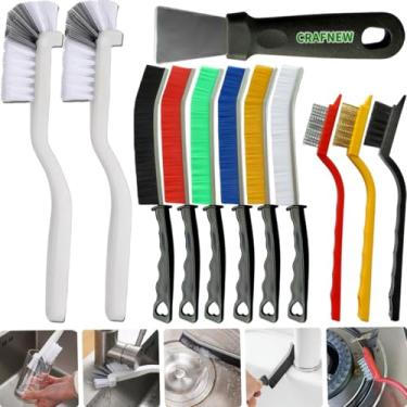 Imagem de Conjunto de 12 escovas de limpeza de fendas, produto de limpeza multifuncional de cerdas duras com raspador, projetado especificamente para limpar espaços estreitos, adequado para banheiros, torneiras