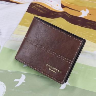 Imagem de Carteira masculina portátil com zíper, carteira masculina retrô para cartões de visita com 3 compartimentos para cartão, 2 compartimentos para dinheiro e 1 janela transparente para guardar fotos