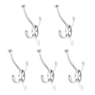 Imagem de CABDM O pacote com 5 ganchos para casacos resistentes são adequados para sobretudos, chapéus, chaves/bolsas/roupões de banho, e os ganchos de níquel polido são adequados para uso doméstico e comercial
