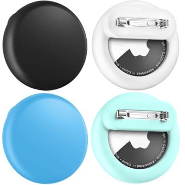 Imagem de Air Tags - Pacote com 4 capas ocultas para Apple AirTag Tracker com pino de segurança, antiperda para crianças, bebês, idosos, bagagem, sapatos, roupas, mochila - preto branco azul verde