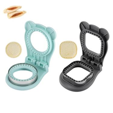 Imagem de Conjunto de cortador de sanduíche e selador, 2 unidades de sanduicheira sem crosta para almoço infantil, cortador de sanduíche PB&J para lancheiras, fácil de usar e lavável na lava-louças, azul