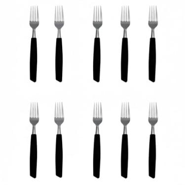 Imagem de Kit 6 Garfos de Mesa Cabene Inox - Cabo Plástico Preto - Jogo de Talheres Essencial