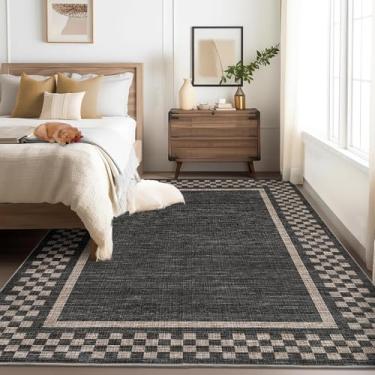 Imagem de GarveeHome Tapete, lavável à máquina, 12,7 x 17,8 cm, moderno, franzido, antiderrapante, xadrez, geométrico, quarto, tapete, tapetes boémios macios para sala de jantar, quarto infantil, casa