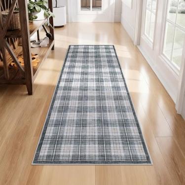 Imagem de GarveeHome Tapete quadriculado 5 x 15 cm, lavável na máquina, resistente a manchas, com suporte antiderrapante, tapete com pelo baixo para corredores, cozinha, entrada, quarto, sala de estar, cinza